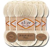Alize Baby Best Batik 5 ovillos de 100 g de lana turca para tejer prendas para bebés, color liso, hilo para hacer punto a mano, tejer, hacer ganchillo, algodón suave (crema claro, 62)