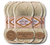 Alize Baby Best Batik 5 ovillos de 100 g de lana turca para tejer prendas para bebés, color liso, hilo para hacer punto a mano, tejer, hacer ganchillo, algodón suave (gris (Stone), 599)
