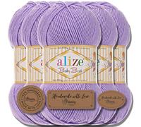 Alize Baby Best Batik 5 ovillos de 100 g de lana turca para tejer prendas para bebés, color liso, hilo para hacer punto a mano, tejer, hacer ganchillo, algodón suave (lavanda, 43)