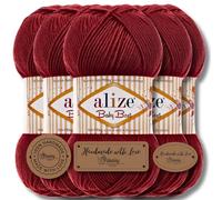 Alize Baby Best Batik 5 ovillos de 100 g de lana turca para tejer prendas para bebés, color liso, hilo para hacer punto a mano, tejer, hacer ganchillo, algodón suave (cereza (Cherry), 390)
