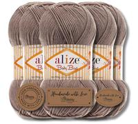 Alize Baby Best Batik 5 ovillos de 100 g de lana turca para tejer prendas para bebés, color liso, hilo para hacer punto a mano, tejer, hacer ganchillo, algodón suave (marrón claro, 534)