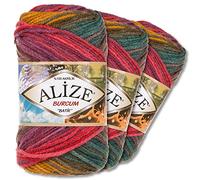 Alize Burcum Batik - 3 ovillos de lana de 100 g cada uno, 100 % acrílico, degradado de color, 29 colores, 3368