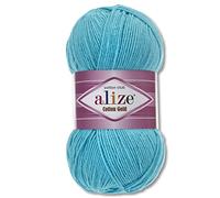 Alize Cotton Gold Ovillo de lana de 100 g en 59 lana de verano para tejer Amigurumi para todo el año (287, turquesa)