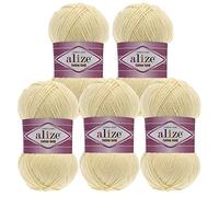 Alize Cotton Gold - Ovillo de lana para tejer (5 ovillos de 100 g), color crema 01