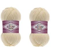 Alize Cotton Gold Yarn 55% Cotton 45% Acrylic Yarn Crochet Hand Knitting Art Lote de 2 madejas 200 g 722 yardas (1 crema)