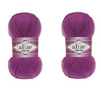 Alize Cotton Gold Yarn 55% Cotton 45% Acrylic Yarn Crochet Hand Knitting Art Lote de 2 madejas 200 g, 722 yardas (122-ciruela)