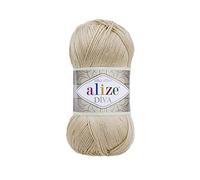 Alize Diva - Hilo acrílico 100% microfibra efecto sedoso, hilo de ganchillo para manualidades, 2 madejas, cada madeja de 100 g, 350 m, color camello 368