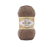 Alize Diva - Hilo acrílico 100% microfibra efecto sedoso, hilo de ganchillo para manualidades, paquete de 2 madejas, cada madeja de 100 g, 350 m, color marrón lechoso 688