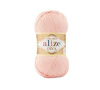 Alize Diva - Hilo acrílico 100% microfibra efecto sedoso, hilo de ganchillo para manualidades, paquete de 2 madejas, cada madeja de 100 g, 350 m, 143 polvos