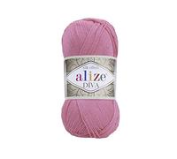 Alize Diva - Hilo acrílico 100% microfibra efecto sedoso, hilo de ganchillo para manualidades, paquete de 2 madejas, cada madeja de 100 g, 350 m, color rosa oscuro 178