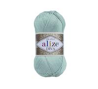 Alize Diva - Hilo acrílico 100 % microfibra efecto sedoso, hilo de ganchillo para manualidades, paquete de 2 madejas, cada madeja de 100 g, 350 m, color aguamarina claro 463