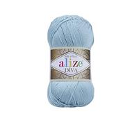 Alize Diva - Hilo acrílico 100% microfibra efecto sedoso, hilo de ganchillo para manualidades, paquete de 2 madejas, cada madeja de 100 g, 350 m, color azul cielo 346