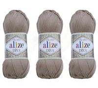 Alize Diva - Hilo para tejer a mano, 100 % microfibra acrílica, hilo de seda Alize Diva, hilo de ganchillo, arte de encaje, lote de 3 madejas de 300 g, color de 1314 yardas