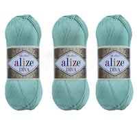 Alize Diva - Hilo para tejer a mano, 100 % microfibra acrílica, hilo de seda Alize Diva, hilo de ganchillo, arte de encaje, lote de 3 madejas de 300 g, color de 1314 yardas