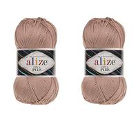 Alize Diva Plus - Hilo de ganchillo con efecto mercerizado y seda 100% microfibra acrílica 3 DK & Light Worsted lote de 2 madejas de 200 g, 484 yardas (5 beige)