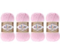 Alize Diva Thread Crochet - Lote de 4 piezas de 400 g, 1532 yardas, 100% microfibra, color acrílico (185 rosa bebé)