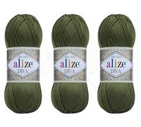 Alize Diva Yarn - Hilo para tejer a mano, 100 % microfibra acrílica, hilo de efecto seda Alize Diva, hilo de ganchillo para manualidades, paquete de 3 madejas de 400 g, 1314 yardas, color (273