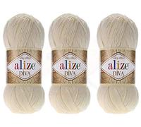 Alize Diva Yarn - Hilo para tejer a mano, 100 % microfibra acrílica, hilo de efecto seda Alize Diva, hilo de ganchillo para manualidades, paquete de 3 madejas de 400 g, 1314 yardas, color (383