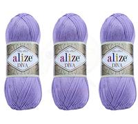 Alize Diva Yarn - Hilo para tejer a mano, 100 % microfibra acrílica, hilo de efecto seda Alize Diva, hilo de ganchillo para manualidades, paquete de 3 madejas de 300 g, 1314 yardas, color (158