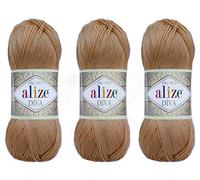 Alize Diva Yarn - Hilo para tejer a mano, 100 % microfibra acrílica, hilo de efecto seda Alize Diva, hilo de ganchillo para manualidades, paquete de 3 madejas de 400 g, 1314 yardas, color (369