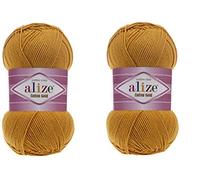 Alize Hilo de algodón dorado, 55% algodón, 45% acrílico, para tejer a mano, lote de 2 madejas de 200 g, 722 yardas (2-mostaza)