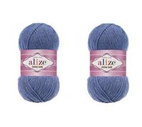 Alize Hilo de algodón dorado 55% algodón 45% hilo acrílico ganchillo tejer a mano arte lote de 2 madejas 200gr 722yds (374-BLUE Melange)