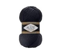 Alize LanaGold hilo de tejer a mano para ganchillo, tejer y hacer mezcla de lana, cálido, suave, natural, grueso, tejido a mano, lana de ganchillo, lote de 4 madejas 400 g 1048 yardas, color 60 negro