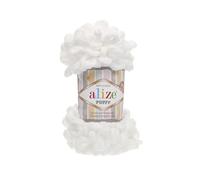 Alize Puffy Baby Big Loop Ovillo de Lana para Manta 100% Micropoliéster Lana Suave Cada Ovillo 100g 9m - 55 Blanco