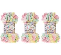 Alize Puffy Color Baby Blanket - Lote de 3 - 300 g, 300 yardas - 100 % hilo suave de micropoliéster - Hilo grueso y voluminoso Worested