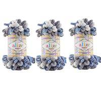 Alize Puffy Color - Lote de 3 ovillos de hilo para manta de bebé, 300 g, 100 % micropoliéster, hilo suave para tejer a mano, muy grueso y voluminoso