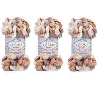 Alize Puffy Color - Lote de 3 ovillos de hilo para manta de bebé, 300 g, 100% micropoliéster, hilo suave para tejer a mano, muy grueso y voluminoso