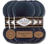Alize Superlana Klasik, 5 x 100 g, lana turca, algodón y acrílico, liso, hilo para tejer a mano, hilo de punto, monocolor, para bebé, para crochet (azul marino, 58)