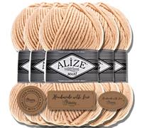 Alize Superlana Maxi 5 ovillos de lana turca de algodón y acrílico liso, 100 g, hilo para tejer a mano, hilo para tejer, bufandas para tejer ropa (Cream Caramel | 502)