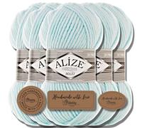 Alize Superlana Maxi - 5 ovillos de lana turca de algodón y acrílico liso, 100 g, hilo para tejer a mano, hilo para tejer, bufandas de bebé, color verde menta, 522