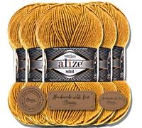 Alize Superlana Midi - 5 ovillos de 100 g de lana turca de algodón y acrílico liso, hilo para tejer, hilo para tejer a mano, hilo para bebé, para hacer ganchillo, ropa o bufandas (azafrón, 2)