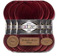 Alize Superlana Midi - 5 ovillos de 100 g de lana turca de algodón y acrílico liso, hilo para tejer, hilo para tejer a mano, hilo para bebé, para tejer ropa, bufandas (burdeos, 57)