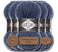 Alize Superlana Midi - 5 ovillos de 100 g de lana turca de algodón y acrílico liso, hilo para tejer, hilo para tejer a mano, hilo para tejer, bufandas para tejer ropa (Denim Melange | 203)