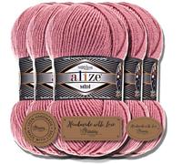 Alize Superlana Midi - 5 ovillos de 100 g de lana turca de algodón y acrílico liso para tejer, hilo para tejer, bufandas para tejer ropa (rosa, 204)