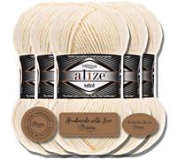 Alize Superlana Midi - 5 ovillos de 100 g de lana turca premium de algodón y acrílico liso, hilo para tejer, hilo para tejer a mano, hilo para bebé, para tejer ropa, bufandas (crema, 1)