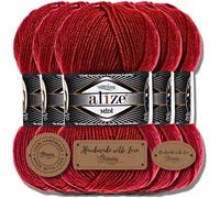 Alize Superlana Midi - Hilo de tejer (5 x 100 g) de lana turca de alta calidad, algodón y acrílico liso - Yarn - Hilo de tejer - Color sólido para bebé para ganchillo, ropa, bufandas (rojo | 56)