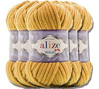 Alize Velluto - Lote de 5 ovillos de lana turca - 100 g cada una - Super Bulky - Ovillo XXL para Amigurumi - Suave - Lana para bebé para ganchillo y tejer (Mostard - 2)