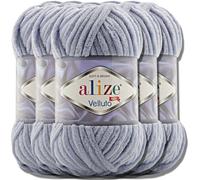 Alize Velluto - Lote de 5 ovillos de lana turca - 100 g cada una - Super Bulky - Ovillo XXL para Amigurumi - Suave - Lana para bebé para ganchillo y tejer (gris carbón - 87)