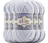 Alize Velluto - Lote de 5 ovillos de lana turca de 100 g cada una - Super Bulky - Ovillo XXL para Amigurumi - Suave - Lana de bebé para ganchillo y tejer (gris - 416)