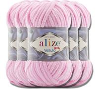 Alize Velluto - Lote de 5 ovillos de lana turca de 100 g cada una - Super Bulky - Ovillo XXL para Amigurumi - Suave - Lana de bebé para ganchillo y tejer (rosa bebé - 31)