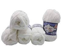 Alize Velluto - Ovillos de lana para tejer (500 g, súper suave, 5 unidades), color blanco