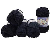 Alize Velluto - Ovillos de lana para tejer (500 g, súper suave, 5 unidades), color negro