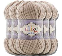 Alize Velluto - Ovillos de lana turca de 100 g cada una, Super Bulky - Ovillo XXL - Suave - Para Amigurumi - Lana de bebé para ganchillo y tejer (Beige - 530)