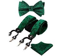 Alizeal Conjunto Ajustable con Estampado Floral para Hombre, Pajarita Auto-Ajustada, Pañuelo de Bolsillo y Tirante en Forma de Y con 6 Clips,Verde Oscuro