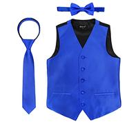 Alizeal Conjunto de 3 piezas de corbatín, corbata y chaleco de traje para niños, color sólido, corbata clásica y chaleco, 078-azul rey, 10