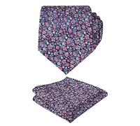 Alizeal Corbata para hombre con estampado floral y bolsillo cuadrado de 8 cm, colorido clásico juego de corbata de negocios, 142-azul marino y rosa intenso, Taille unique